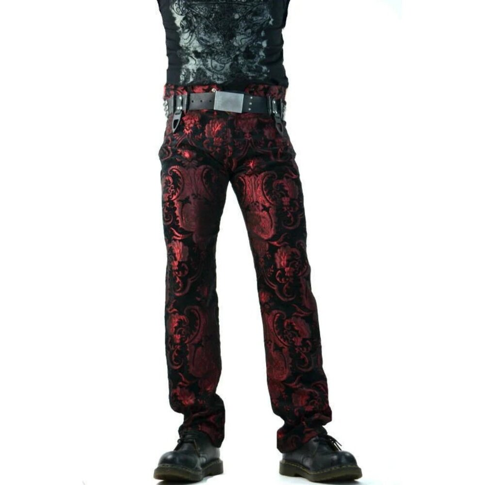 TAPESTRY VICTORIAN VAMPIRE DRACULA GOTHIC STEAMPUNK PIRATE RED BLACK PANTS